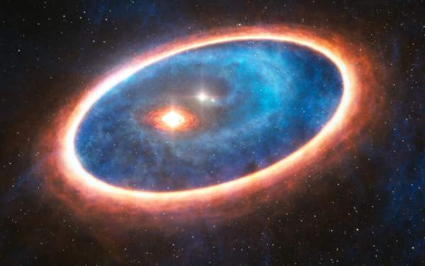 Sistem stelar binar înconjurat de praf si gaz
