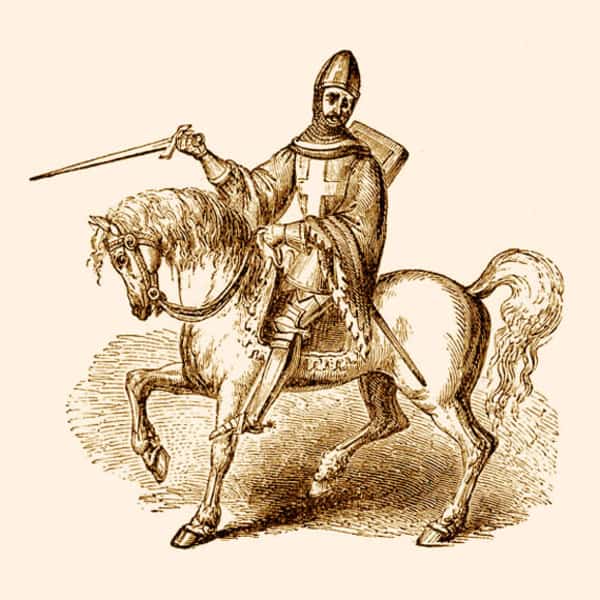 Cavaler medieval pe un cal de război